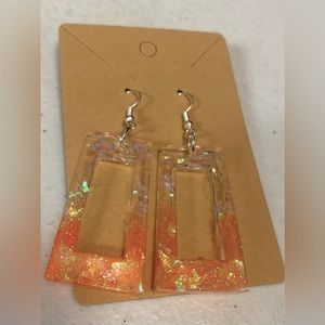 Orange&white glitter Rectangle Resin Earrings
